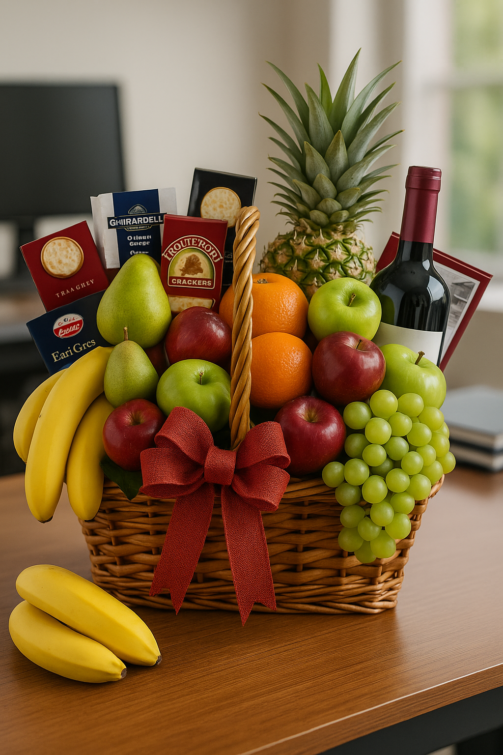 Premium Fresh Fruit & Gourmet Basket presentation