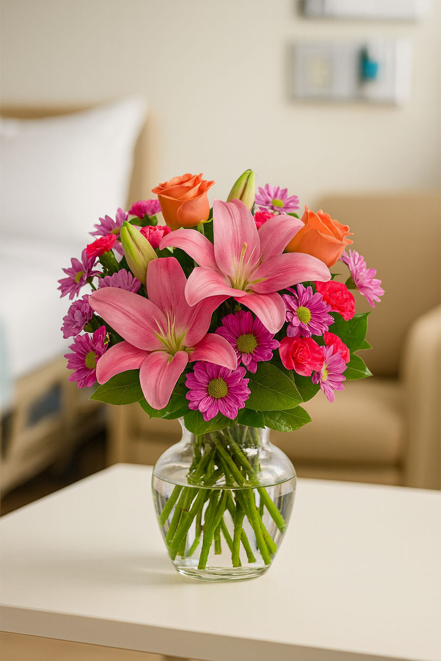 Cheerful Garden Blooms in Classic Vase — Deluxe