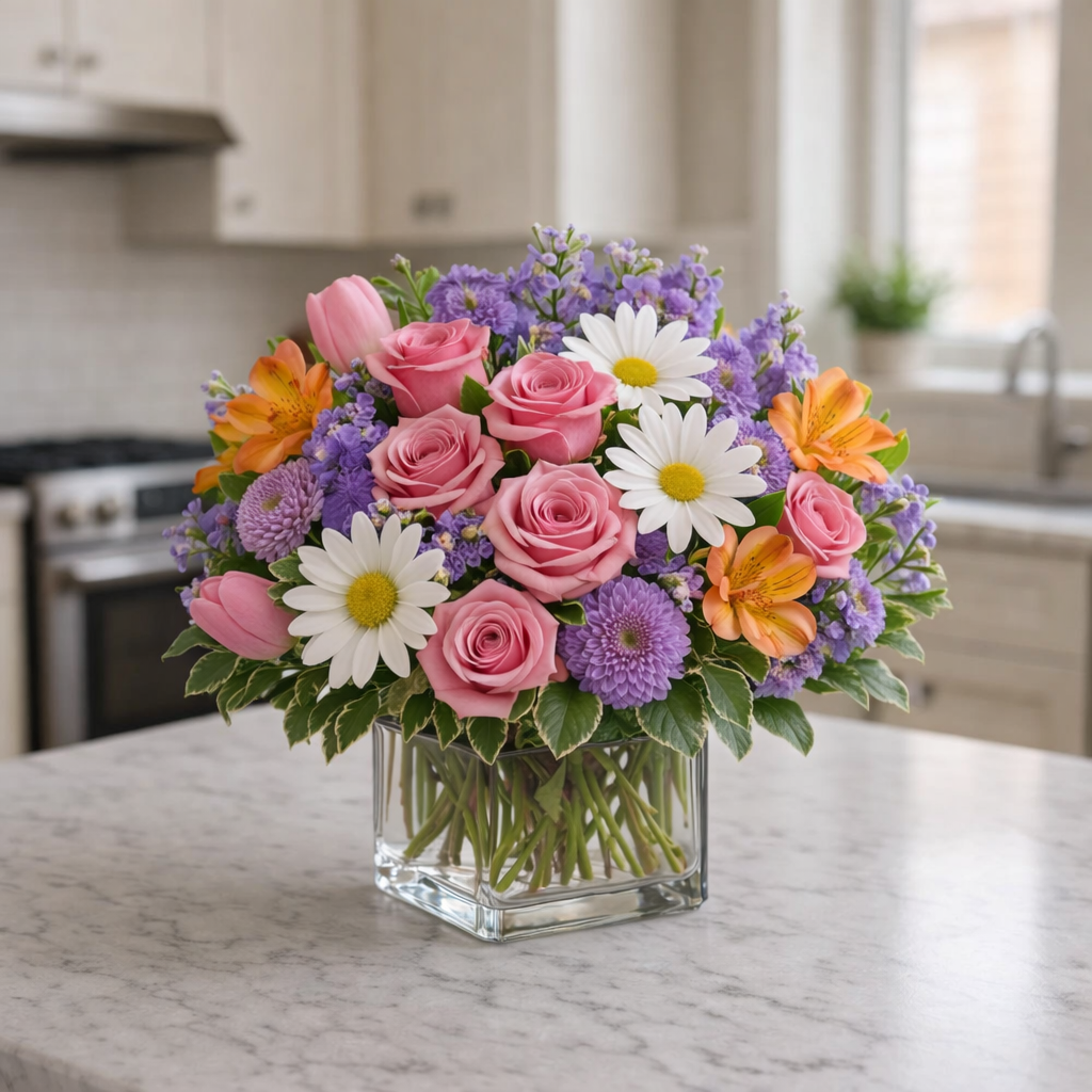 Cheerful Garden Blooms in Modern Vase — Premium selection — BF-0193