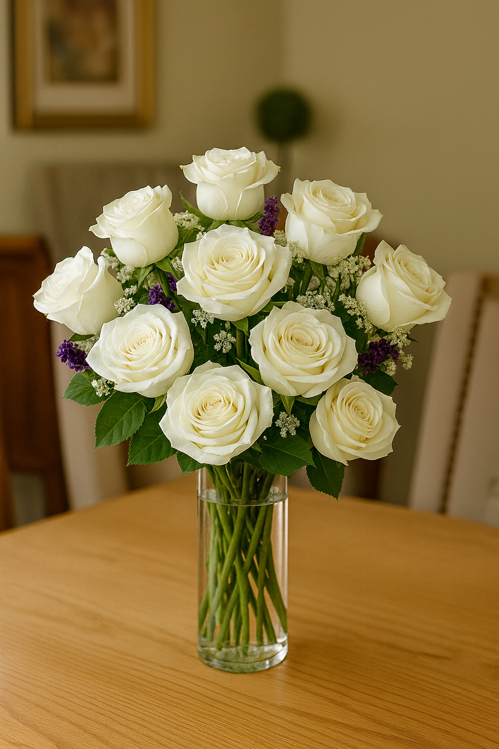 Elegant White Rose Bouquet on Table — Exquisite selection — BF-0134