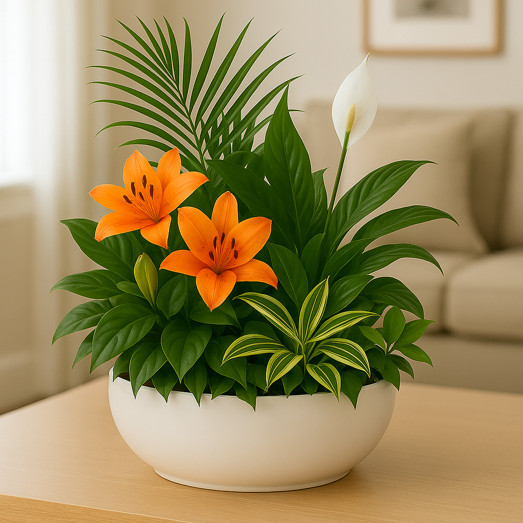 Fresh Layered Greenery with Radiant Accent Blooms — Plant Gift selection — BF-0149