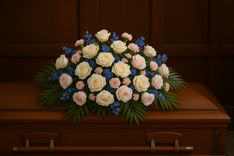Feminine Roses and Blooms Half Casket Spray — Exquisite