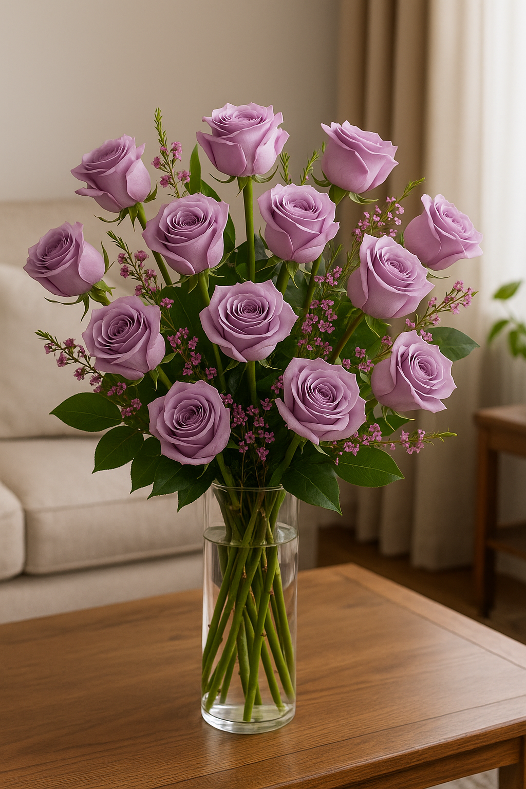 Elegant Long-Stem Roses in Glass Vase — Exquisite selection — BF-0133