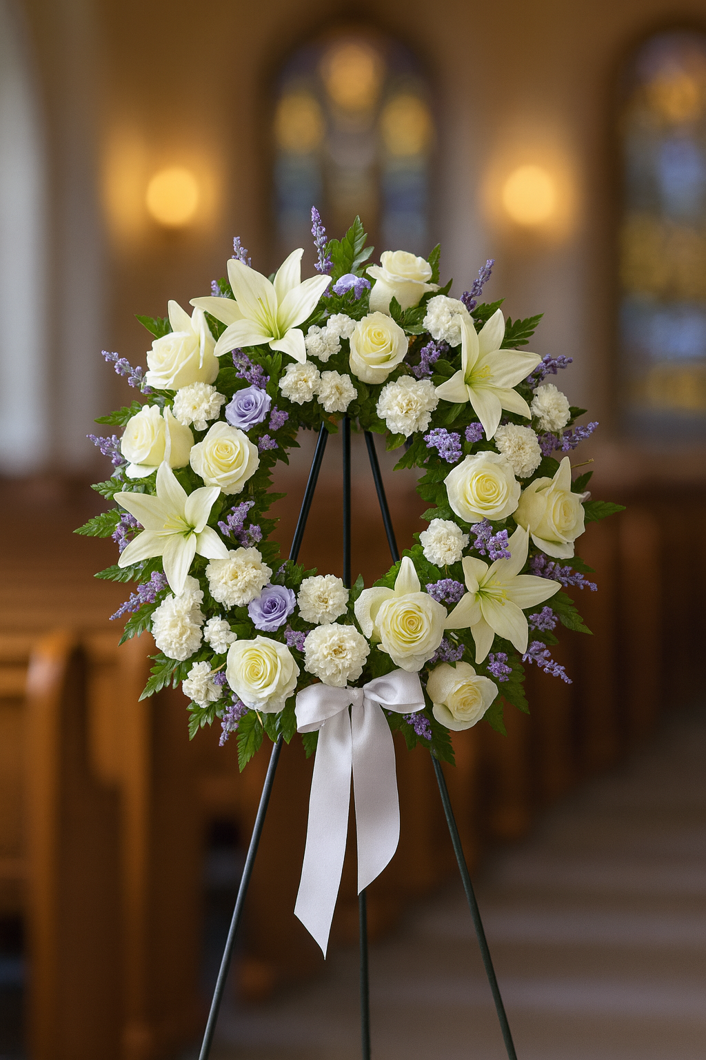 Serene Remembrance Standing Wreath with Ribbon — Exquisite selection — BF-0173