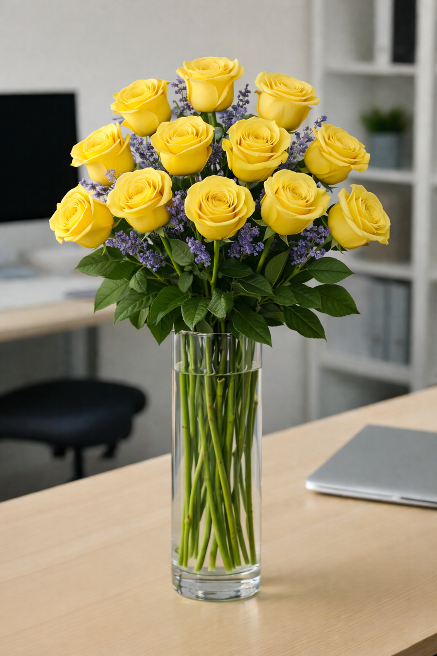 One Dozen Long-Stem Yellow Roses — Exquisite