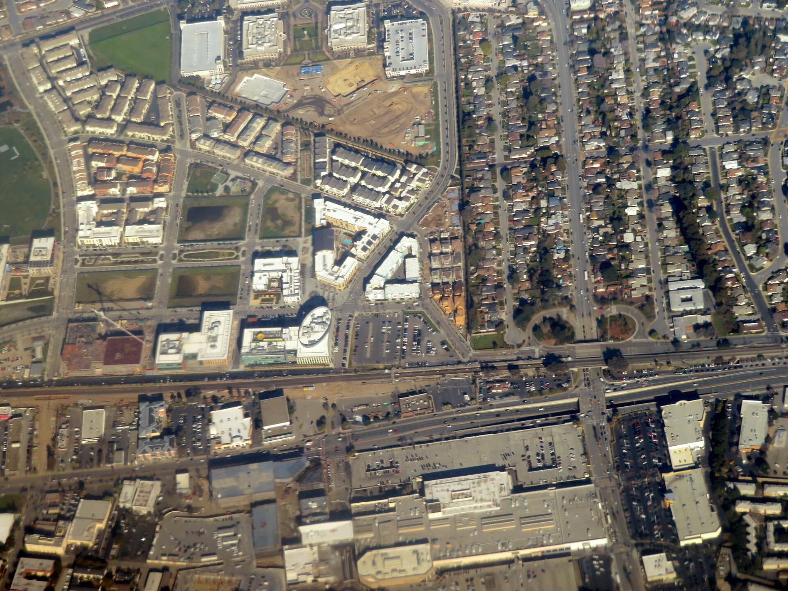 An aerial view of Belmont’s homes spreading over the hills