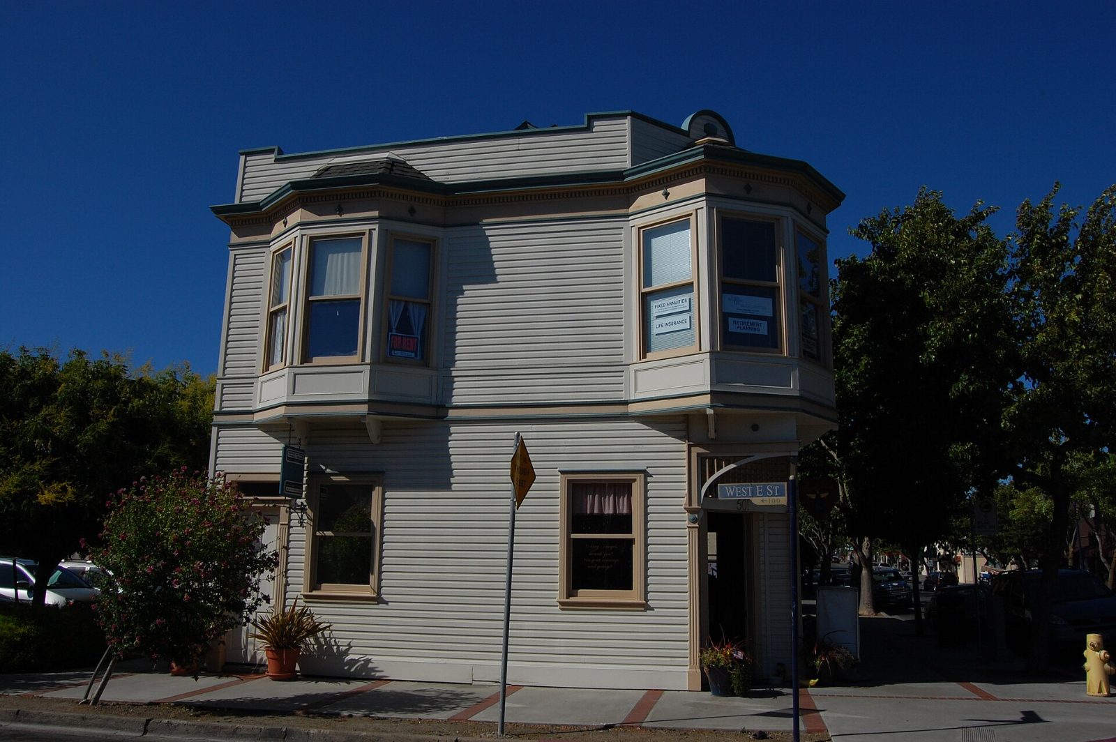 A historic two-story wooden building on First Street in Benicia