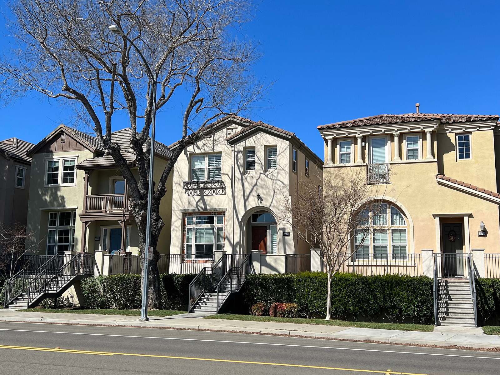 Townhomes along a street in Cambrian