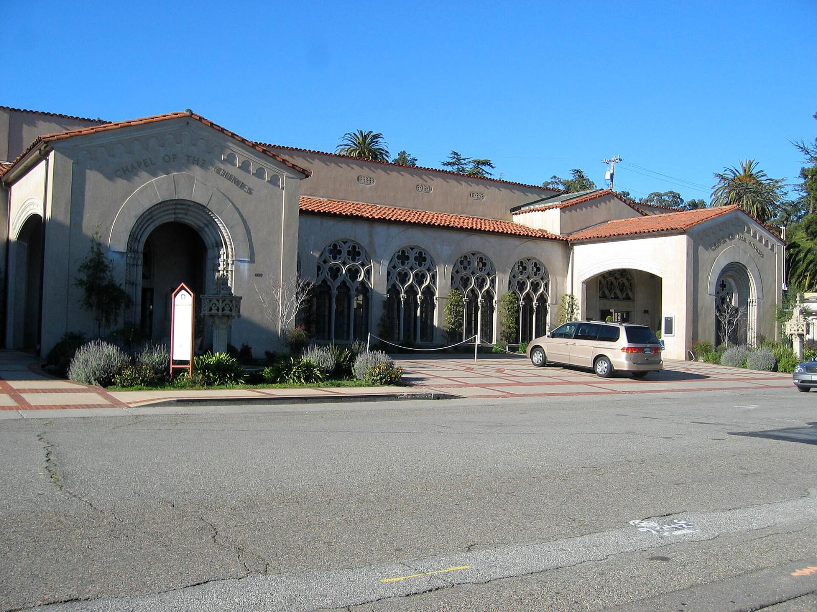 The Spanish Gothic exterior of Chapel of the Chimes on Piedmont Avenue