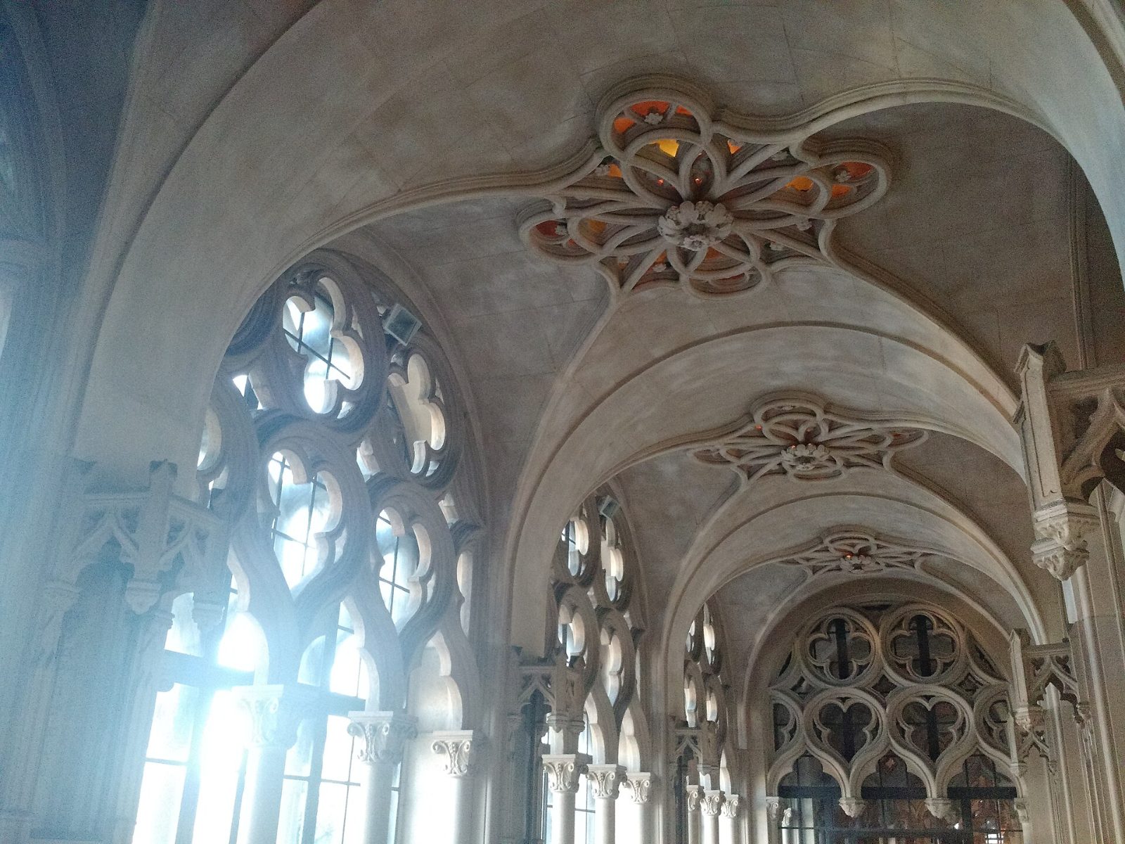 The interior of Chapel of the Chimes with skylights and garden alcoves