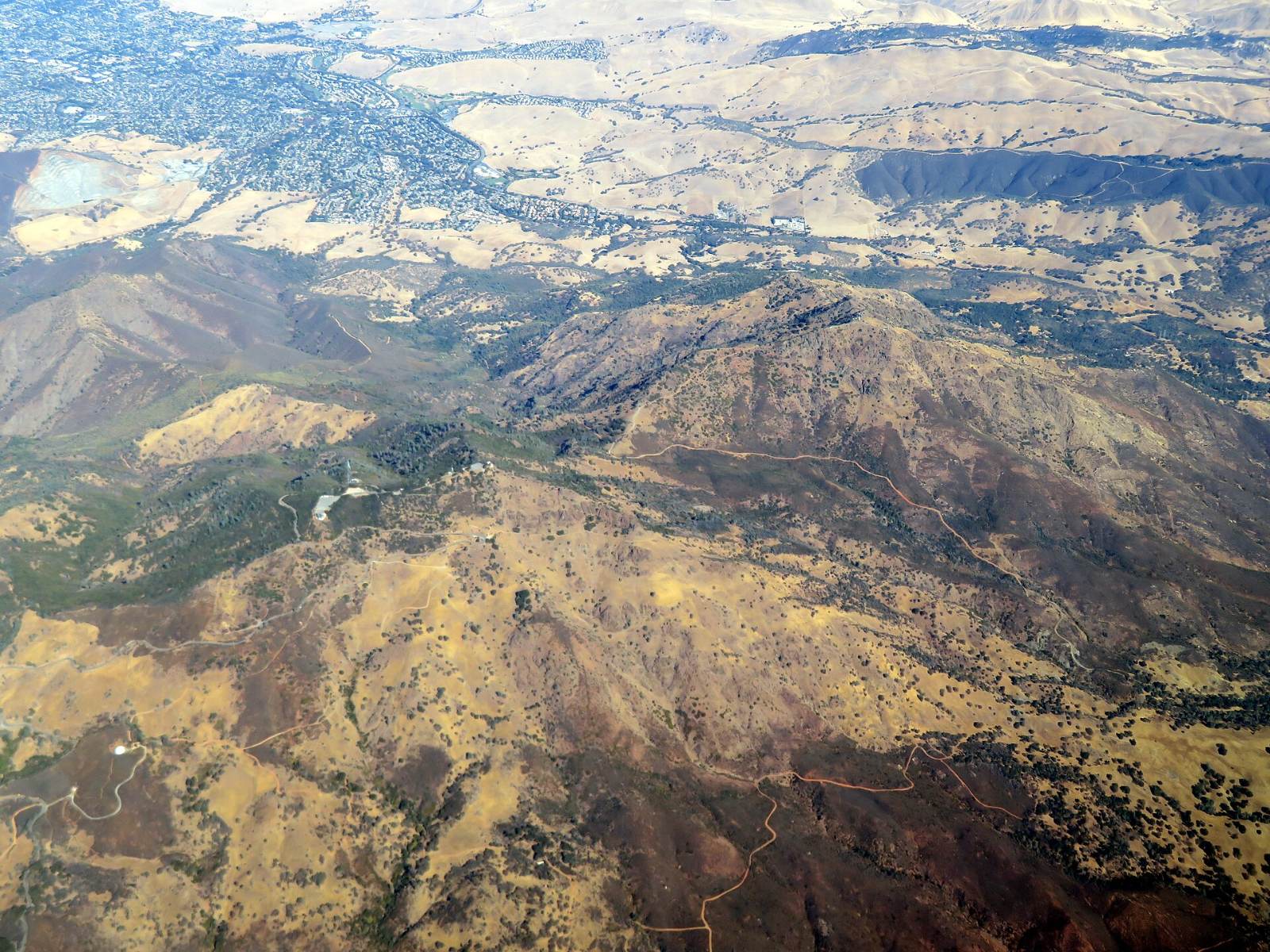 Aerial view of the peaks and ridges of Mount Diablo