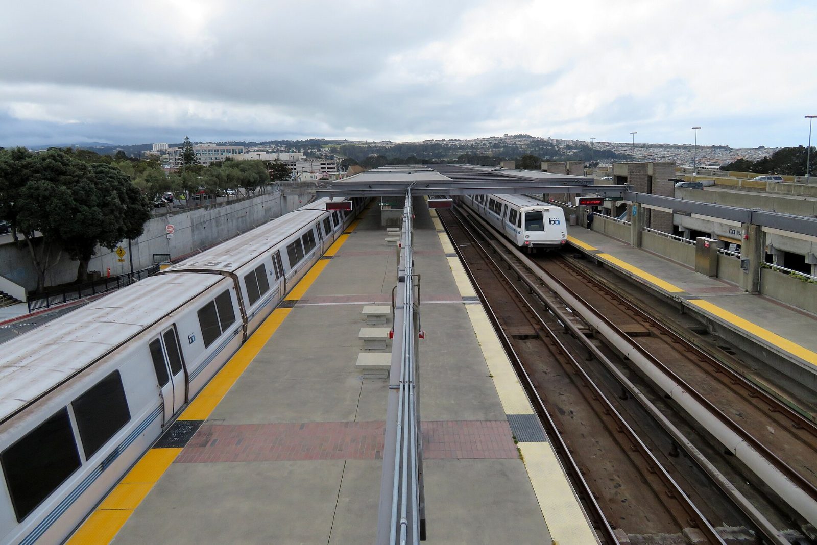 The Daly City BART station seen from a footbridge