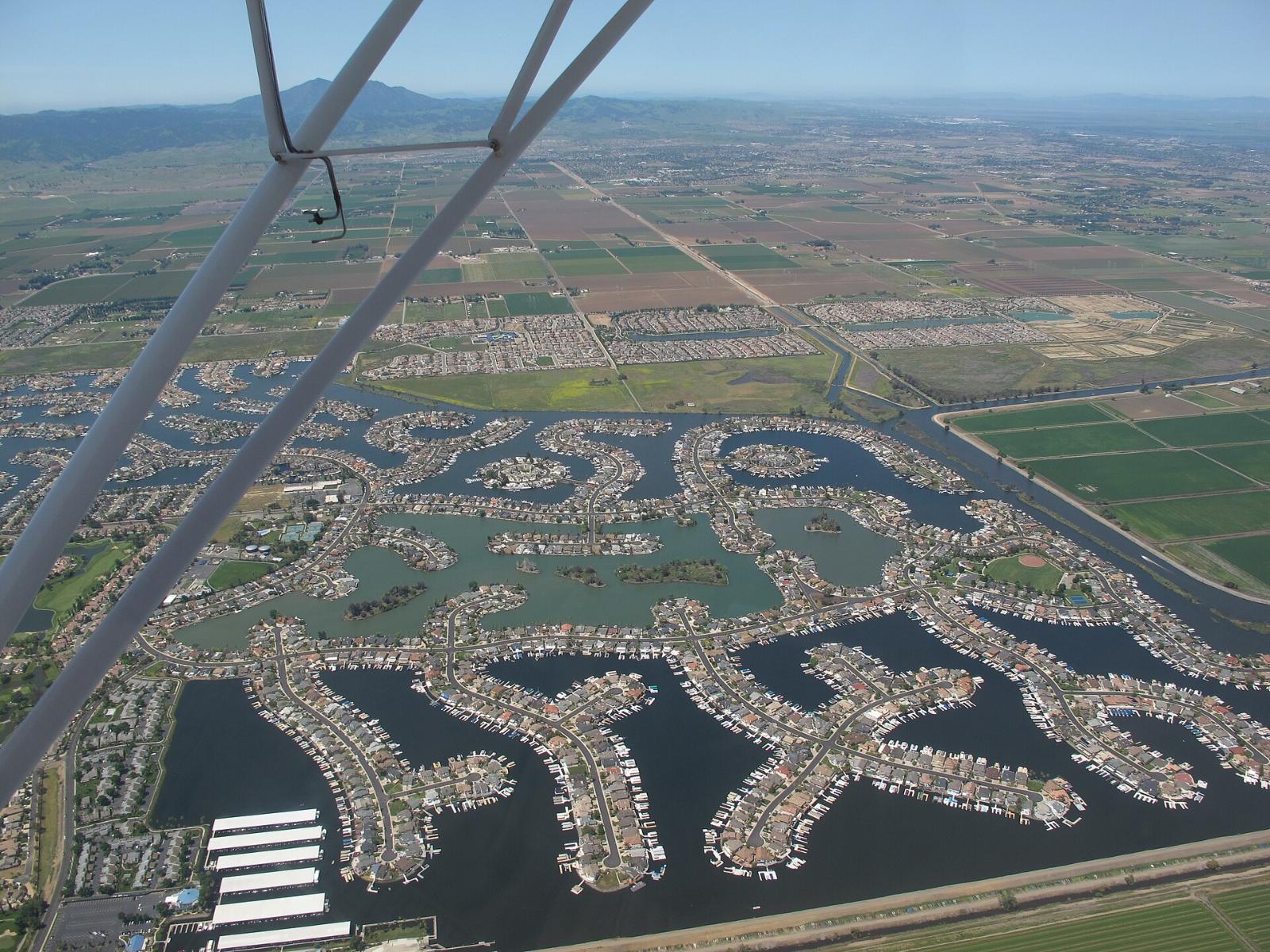 Aerial view of Discovery Bay’s canals and waterfront homes