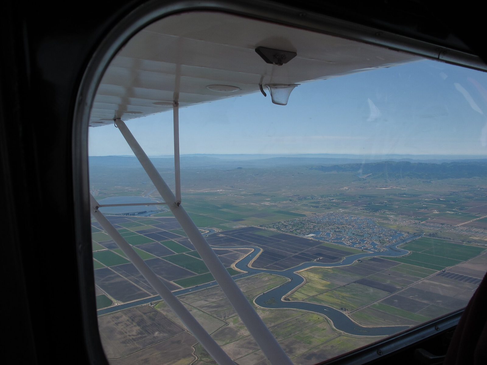 The Delta waterways around Discovery Bay seen from an airplane window