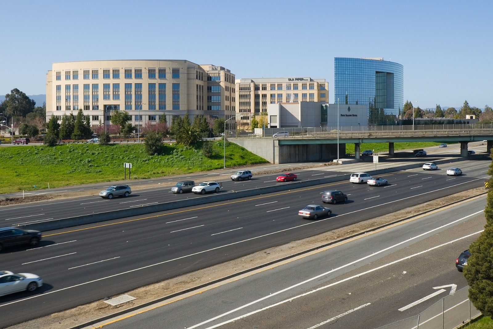 Office buildings at University Circle beside Highway 101 in East Palo Alto