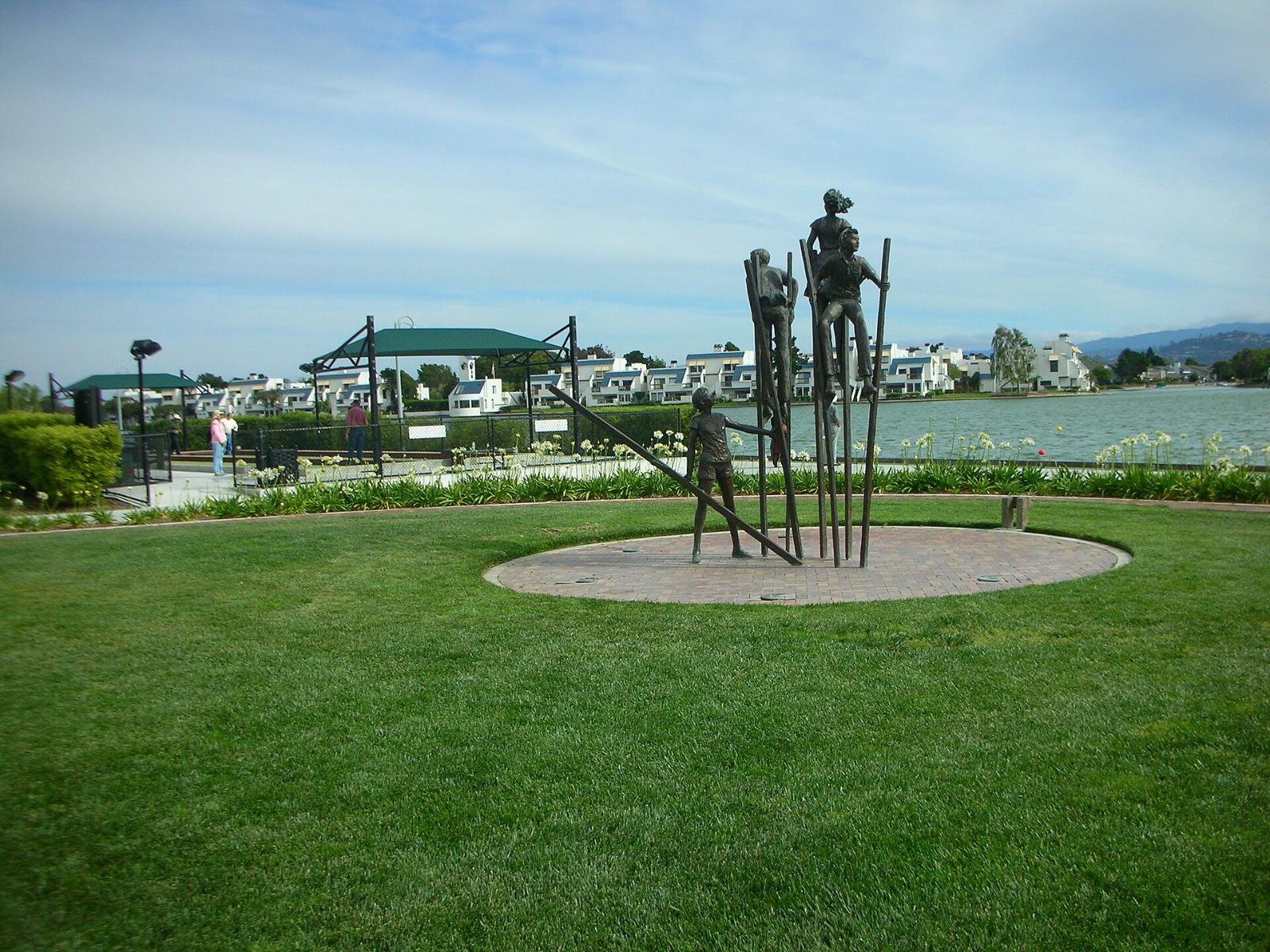 Lawns and a sculpture at Leo J. Ryan Memorial Park in Foster City