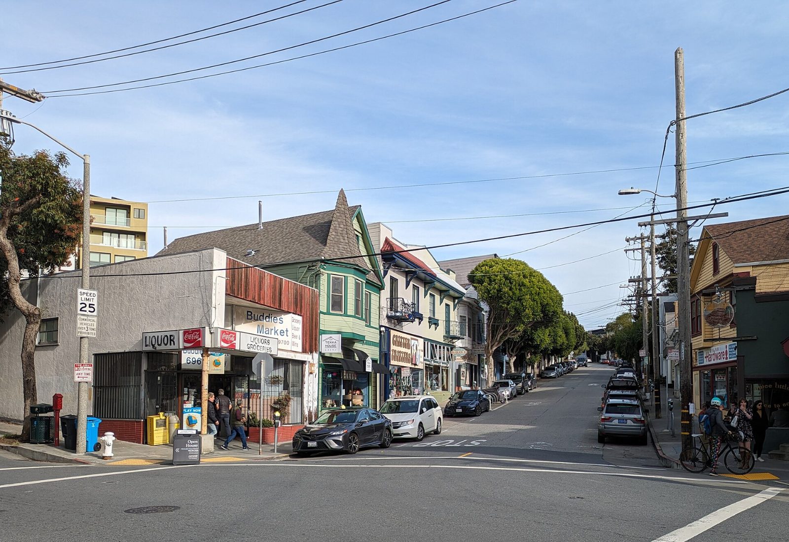 Shops and homes on a street in Glen Park village