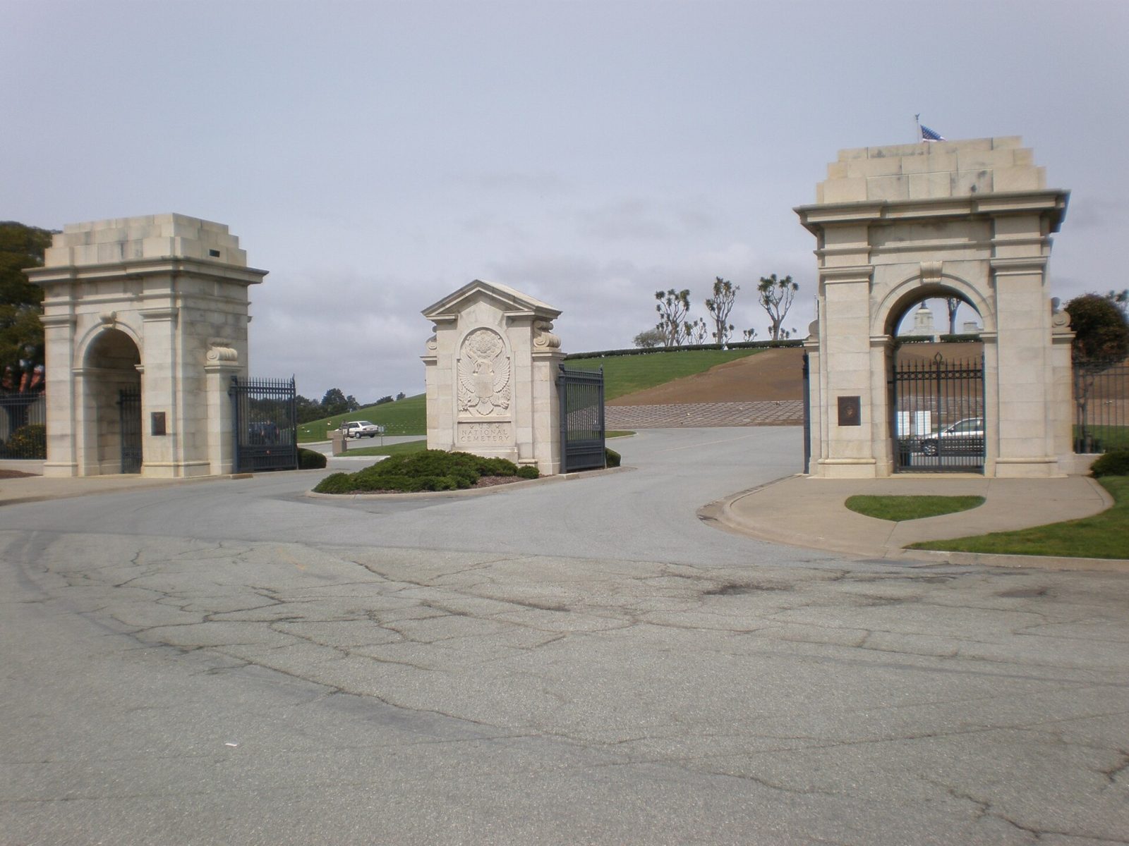 The main gate of Golden Gate National Cemetery in San Bruno