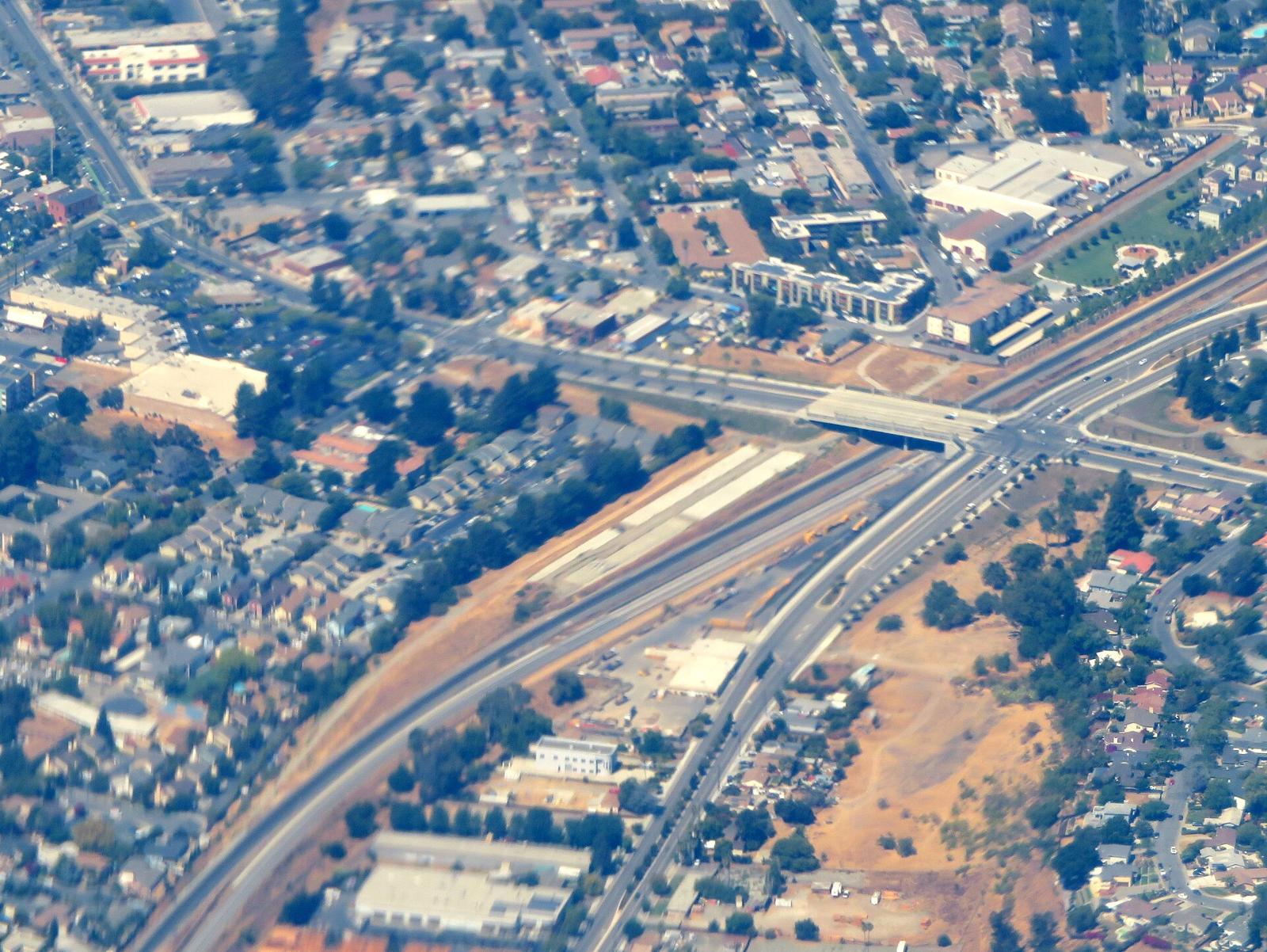 Aerial view of Irvington with the railroad and neighborhood streets