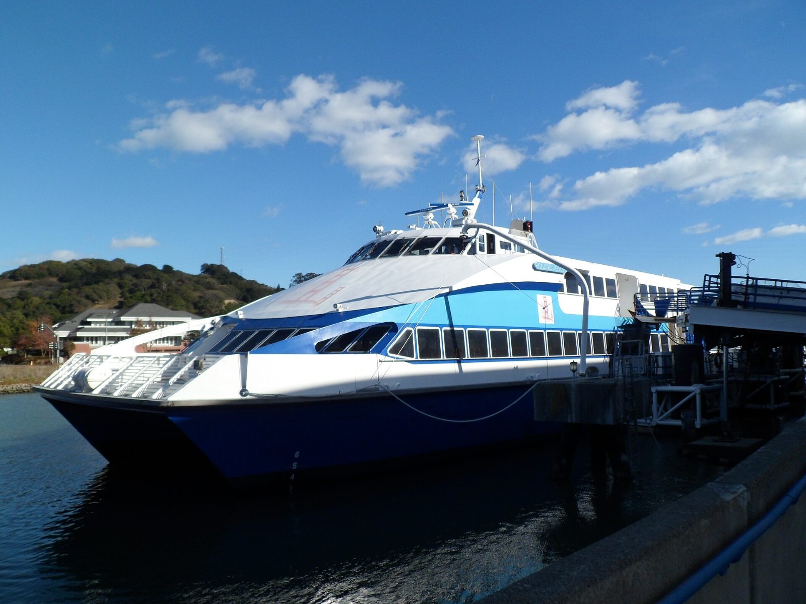A ferry docked at the Larkspur Landing terminal