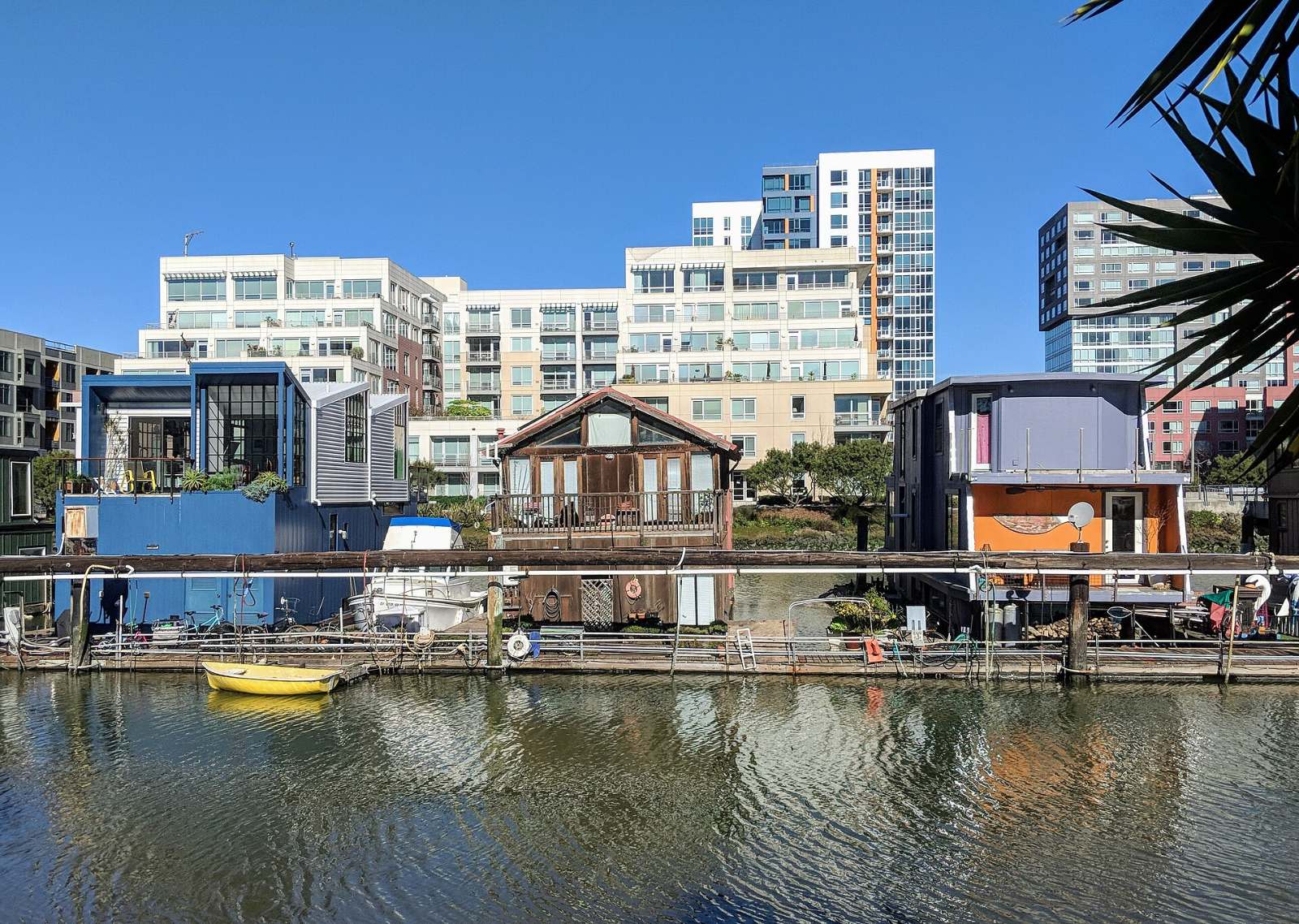 Houseboats moored along Mission Creek in San Francisco
