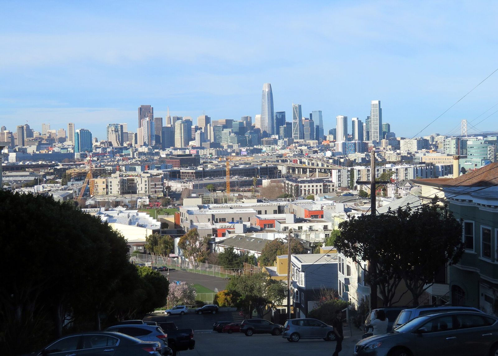 Downtown San Francisco skyline seen from a street on Potrero Hill