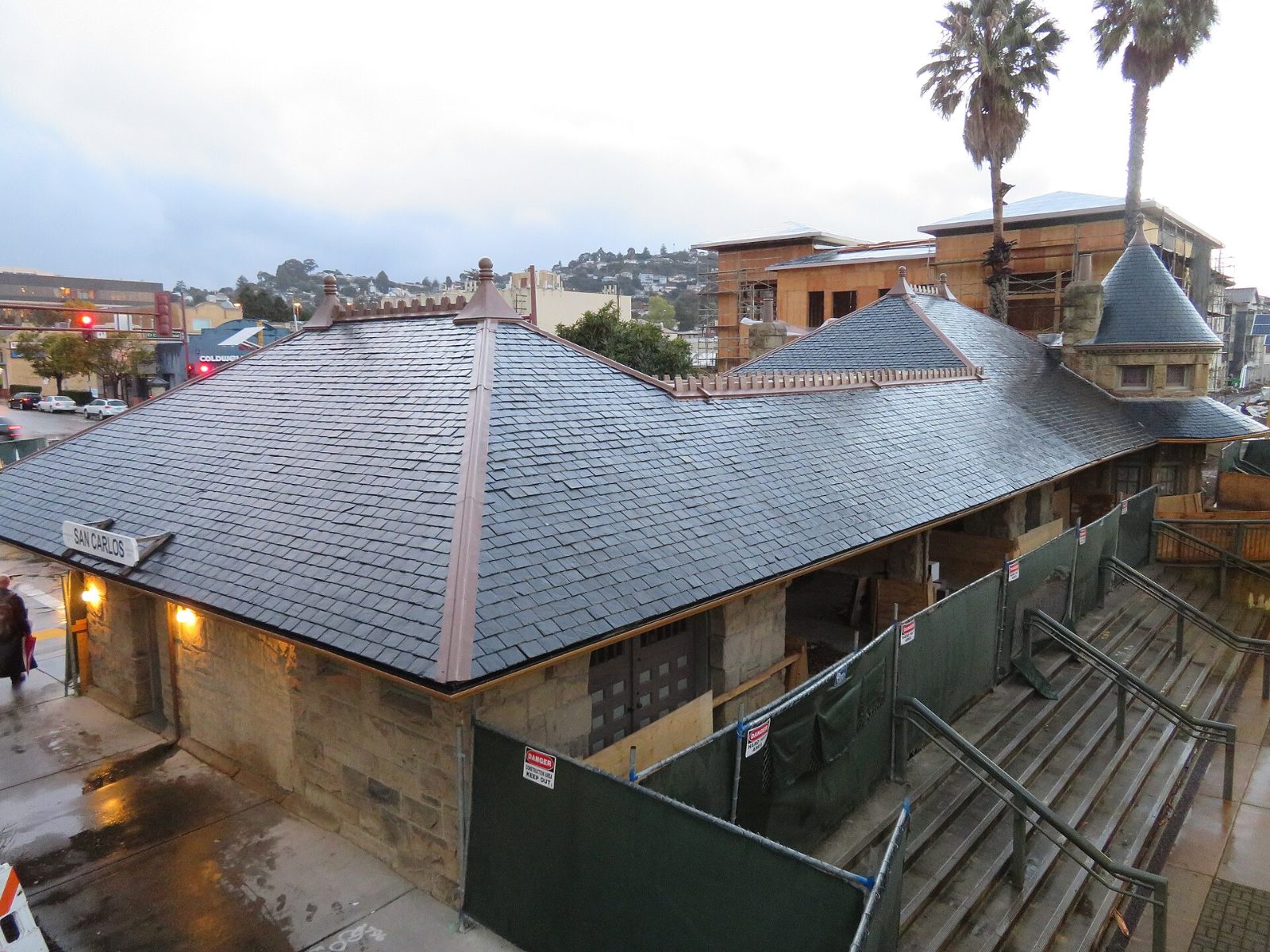 The historic stone train station in San Carlos