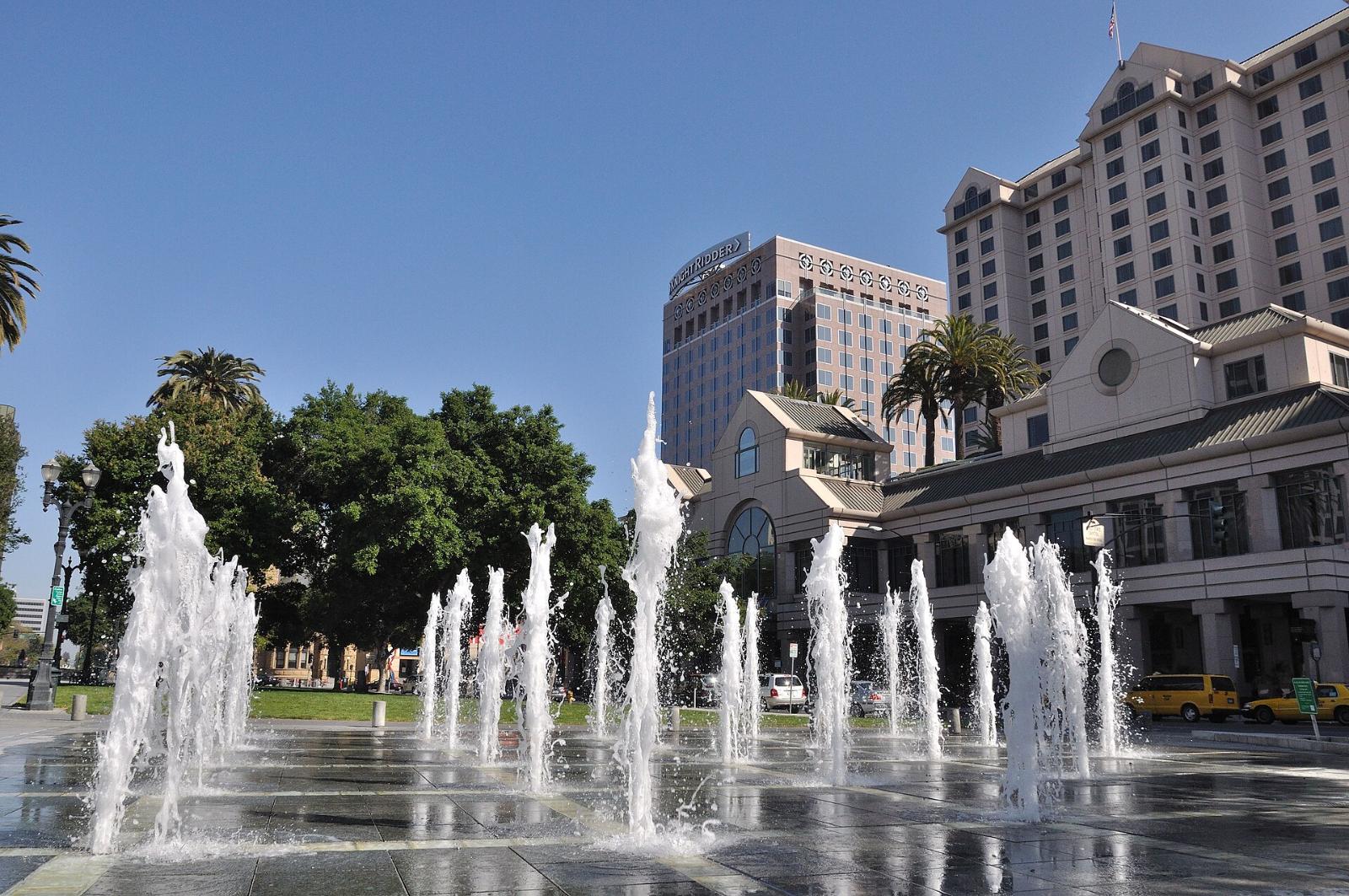 Fountains at Plaza de César Chávez in Downtown San Jose
