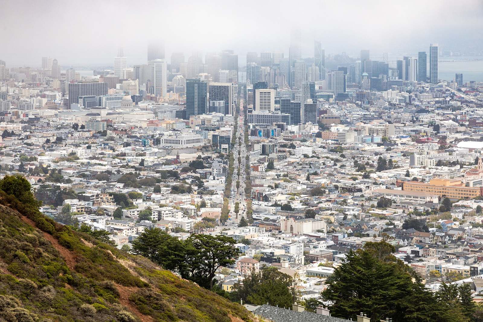 View from Twin Peaks over Market Street toward downtown San Francisco