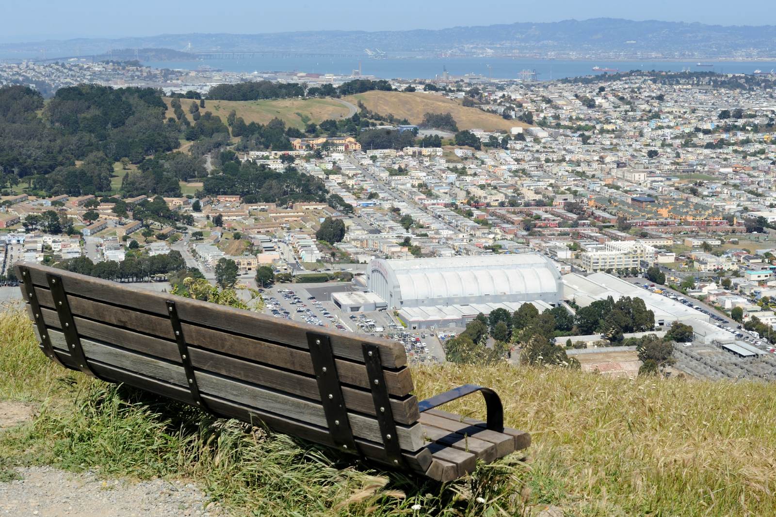 View over Visitacion Valley and the Cow Palace from San Bruno Mountain