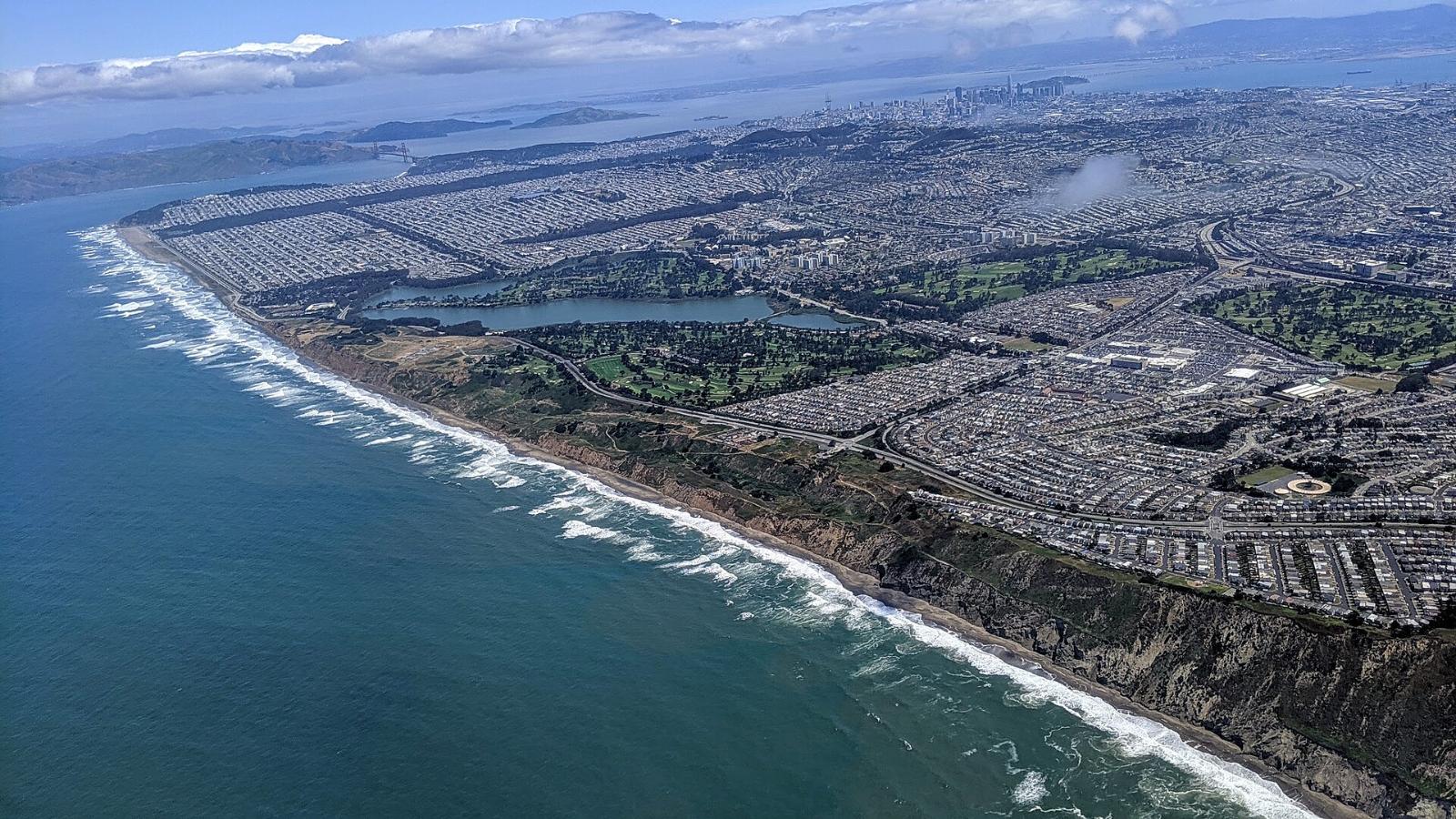 Aerial view of the rows of homes in Westlake, Daly City