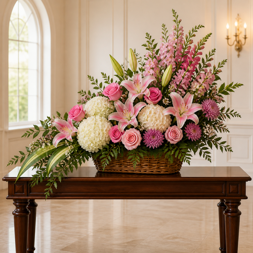 Blush Lily Chapel Basket — Standard selection — BF-0098
