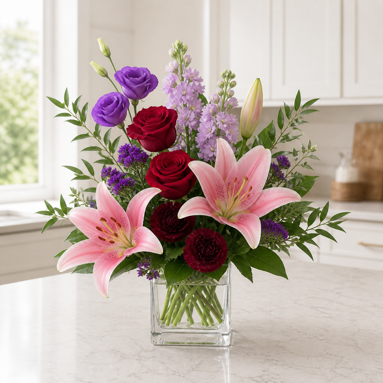 Crimson Lavender Lily Affair